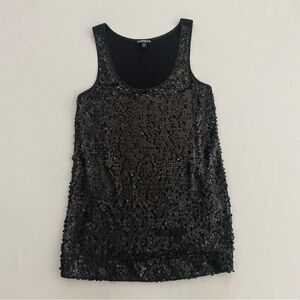 Express Women’s Top XS Sequin Scoop Neck Tank Top Black Party Sparkle Disco